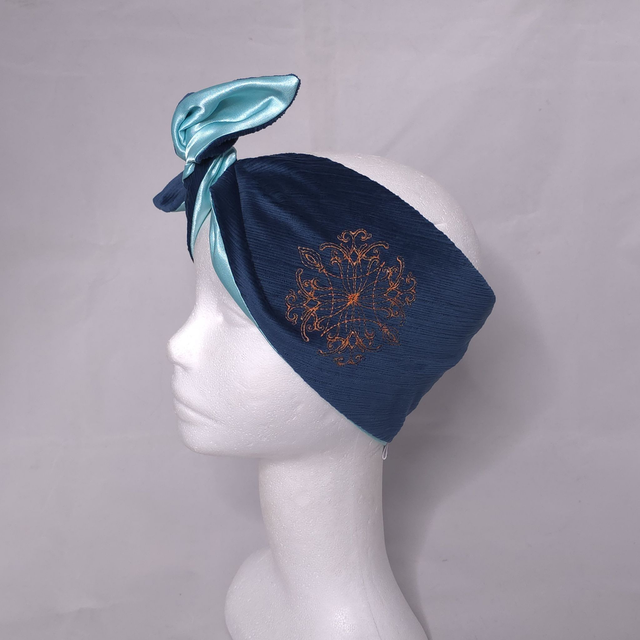 Bandeau rétro en tissu - broderie orange