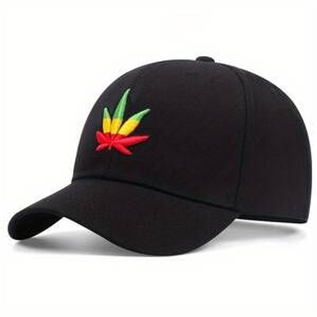 Casquette Rasta Reggae - Feuille Cana CBD - Brodée - Noir - Unisexe  - Confortable et Ajustable