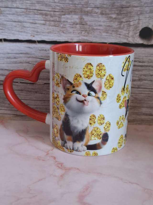 Mug coeur rouge  chat calico 