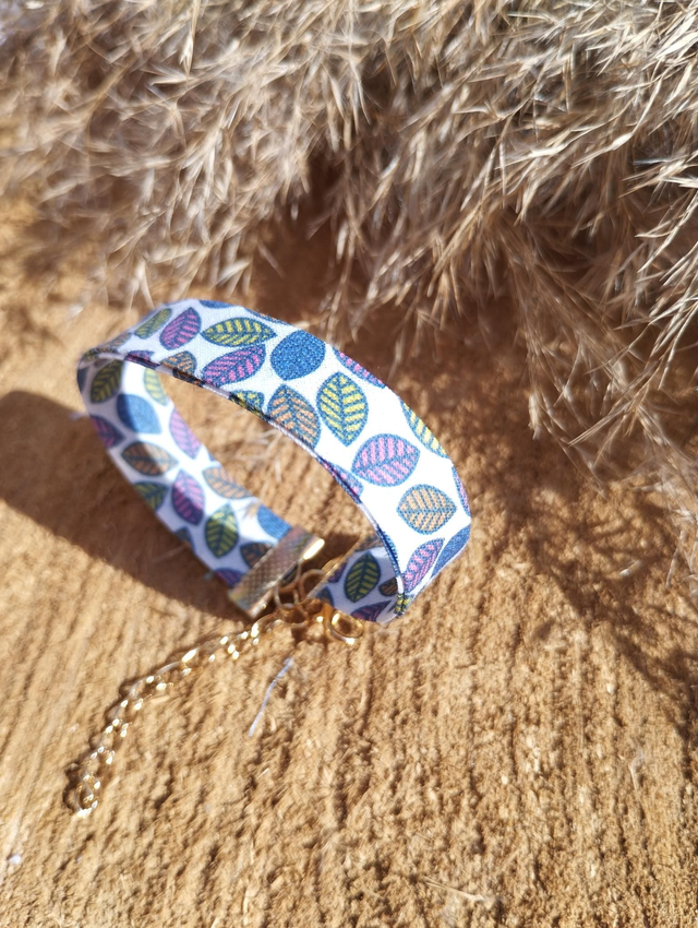 Bracelet large Liberty en tissus - motif Automne blanc