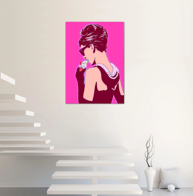 Audrey with Ice Cream, Audrey Hepburn, Pink, Pop Art Canvas, Warhol inspired, Home Decor, Wall Art