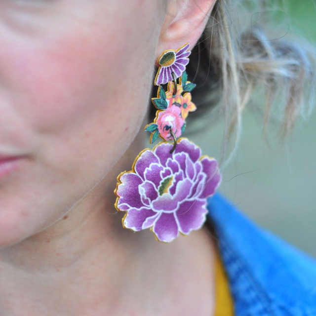 Boucles d'Oreilles PIVOINE et Bouquet Violet