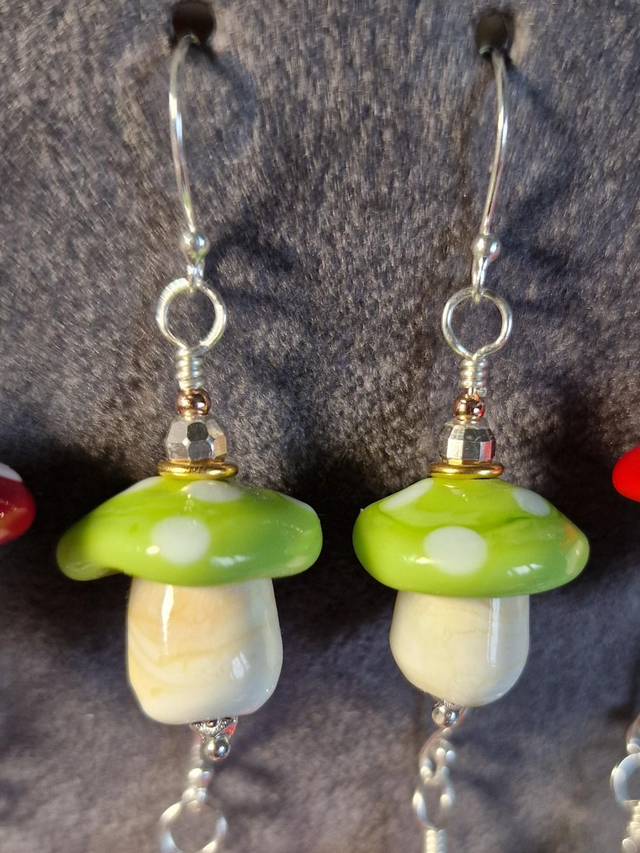 Glass Mushroom Earrings - with 925 recycled Silver