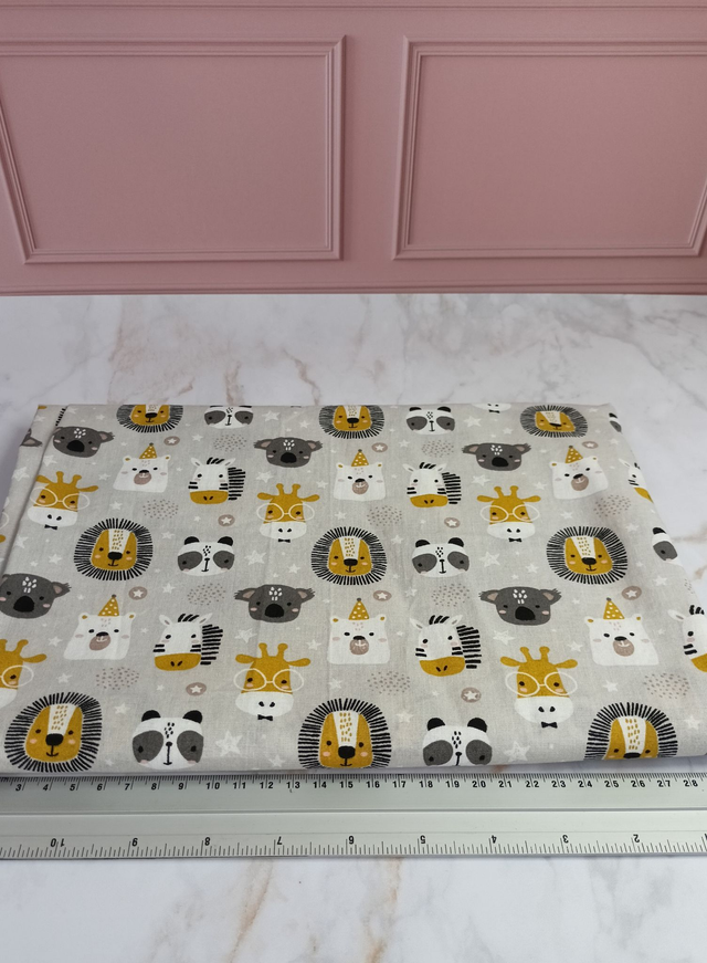 Tissu coton gris animaux savane