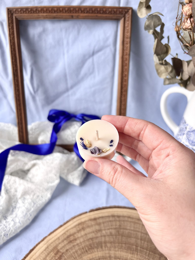 💙 Mini bougie fleurie - parfum Fleur de Lin - à l&#039;unité