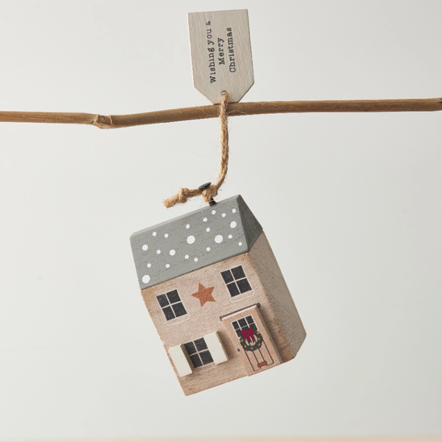 Merry Christmas Wooden House, 8cm