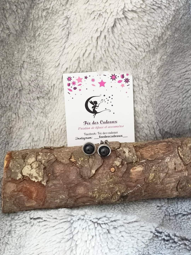 Puces d'oreilles Tourmaline Noire 