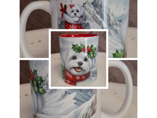 Mug rouge Noël bichon maltais