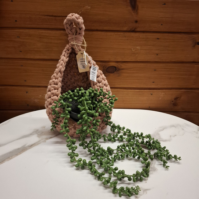Crochet Hanging Basket with Faux Plant