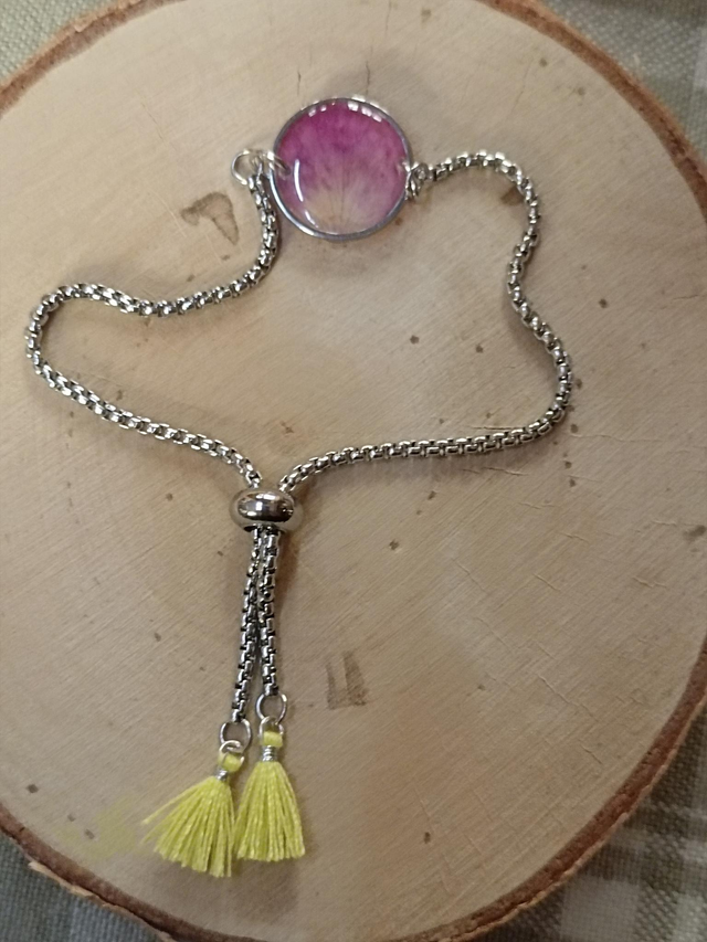 Bracelet Pompons Jaunes - Pétale Rose