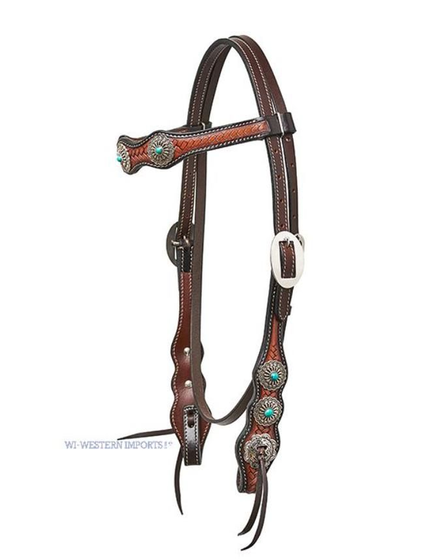  HORSEMAN´S TACK OLDSTYLE HEADSTALL w./ NAVAJO CONCHAS