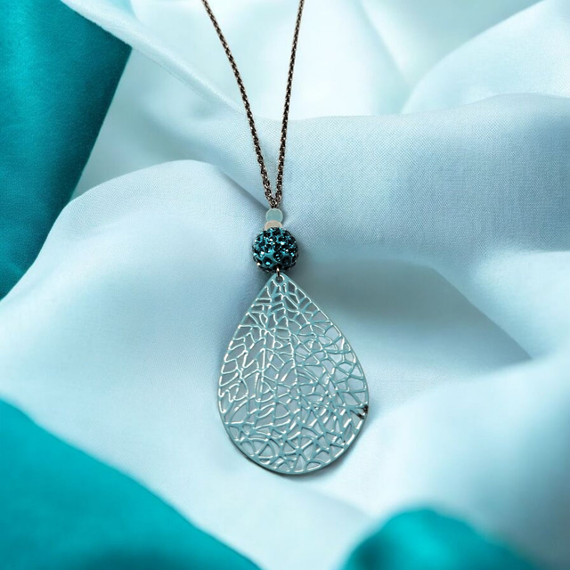 Collier acier inoxydable et cristal bleu