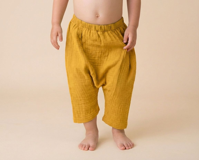 Pantalon Harem de Algodón Muselina Algodon Mostaza