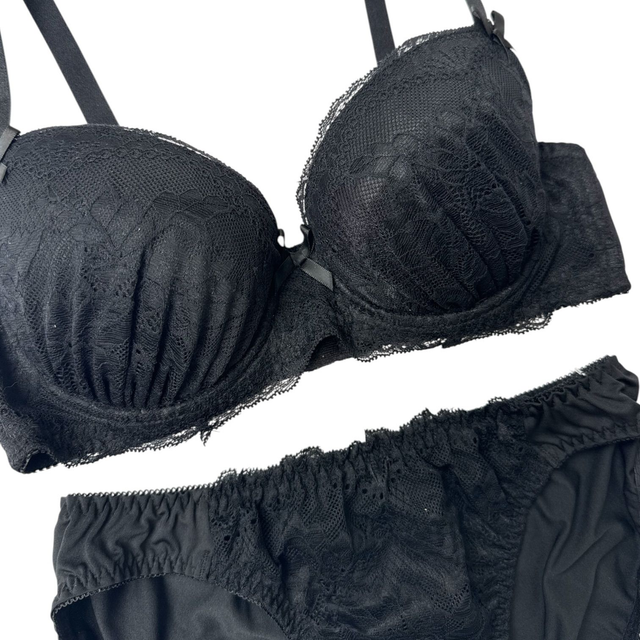 Black lace Japanese Bra + Underwear Set UK 32C 