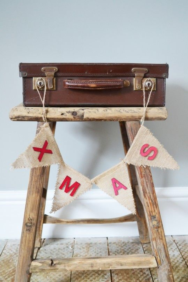 Christmas Flag Bunting Xmas Hessian Garland 64cm