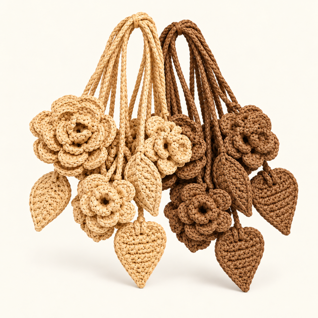 Bijou de sac Fleur &amp; Feuille en raphia de Madagascar