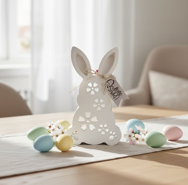 Hase mit Blumen beleuchtet