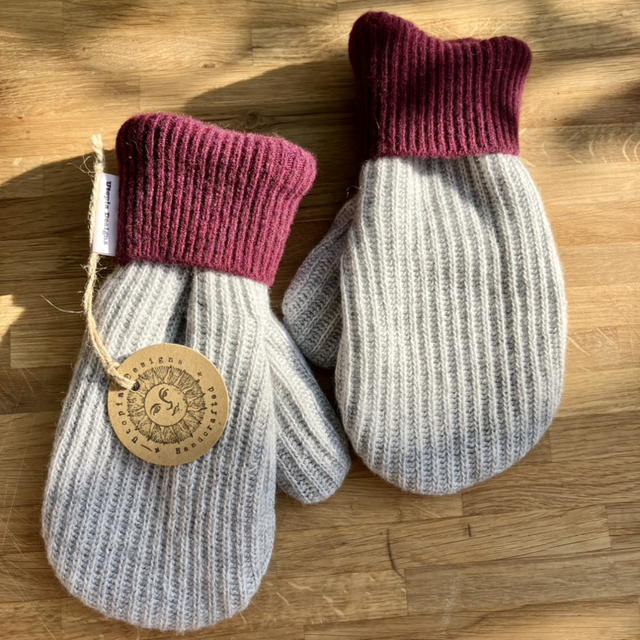 Grey & Red Mittens