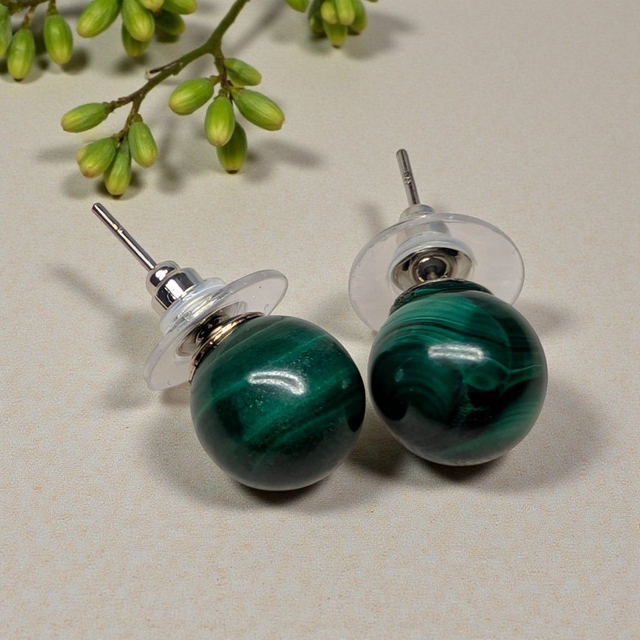 Boucles d'oreilles Perle en Malachite