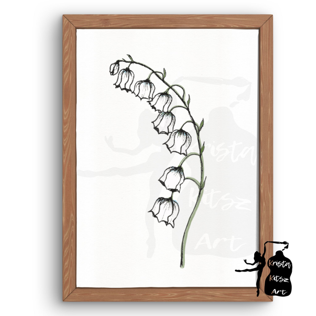 Geboortebloem Mei Lelietje van Dalen in kleur,  luxe kunstprint op fine art papier van originele tekening, met of zonder tekst 