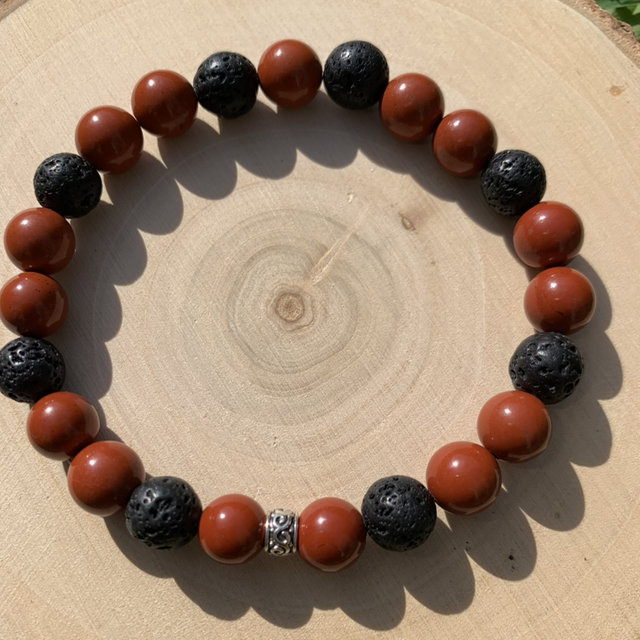 Bracelet jaspe rouge et pierre de lave 