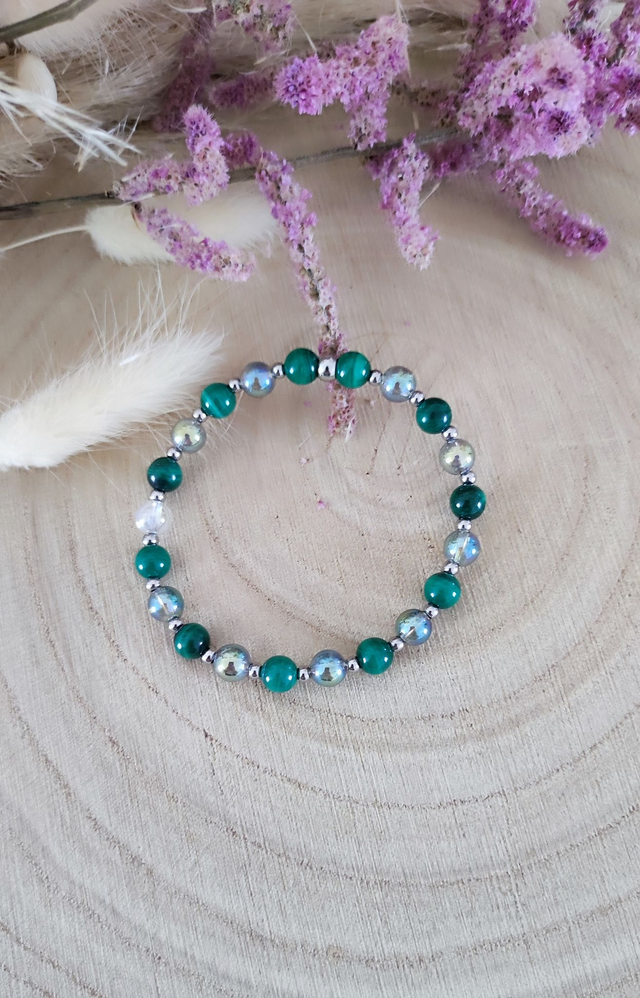 Bracelet Malachite et Cristal Aqua aura