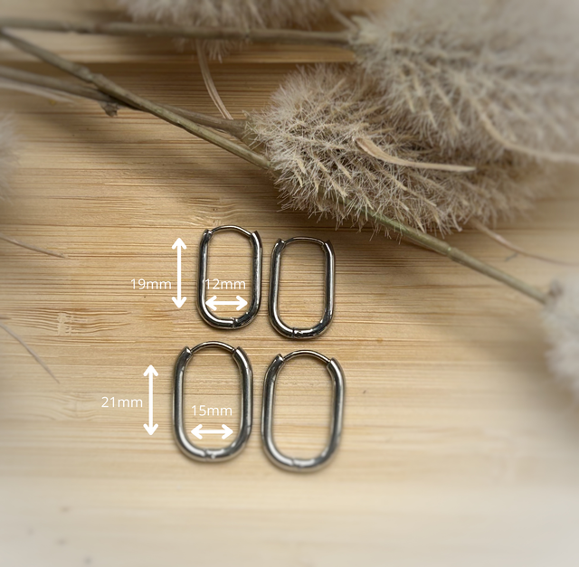 Créoles ovales 21x15 mm - Acier inoxydable Argenté (x2)