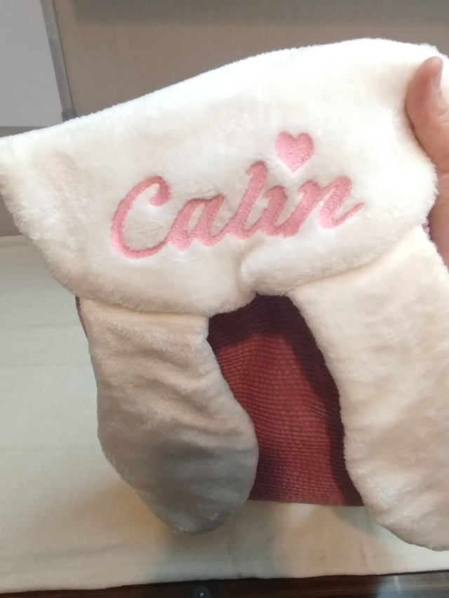 Sac à dos lapin velours côtelé rose broderie calin