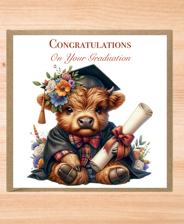 Highland Cow Graduation Card - Congratulations 