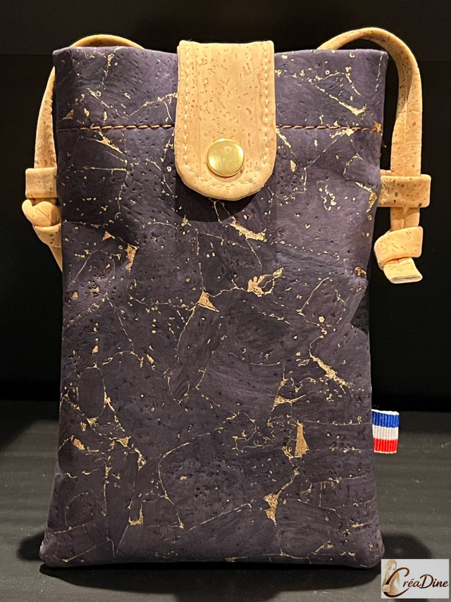 Pochette téléphone bleu nuit doré