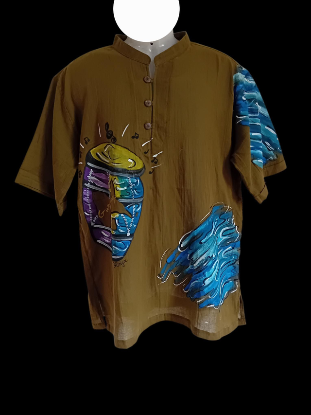 Chemise homme col mao peint main