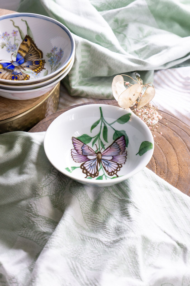 Coupelle vide poche papillon et myosotis, création artisanale unique cadeau anniversaire pour tous