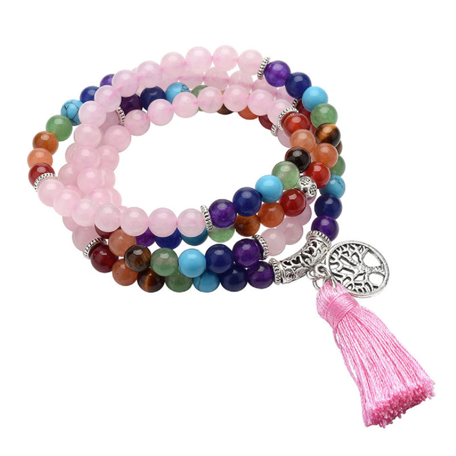 Mala Levensboom Rozenkwarts Chakra Edelsteen | Armband | Ketting - Sparkolia