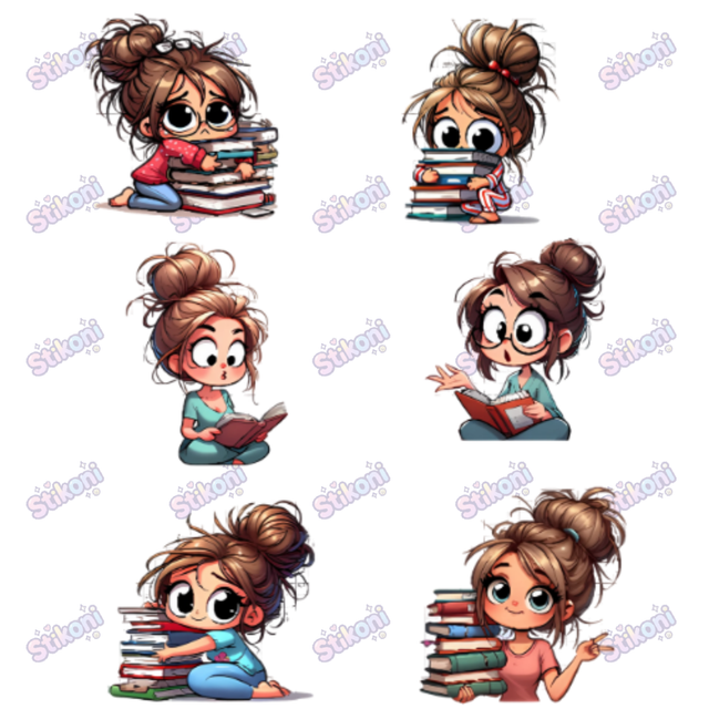 Book Lover Girl Stickers – Set of 6