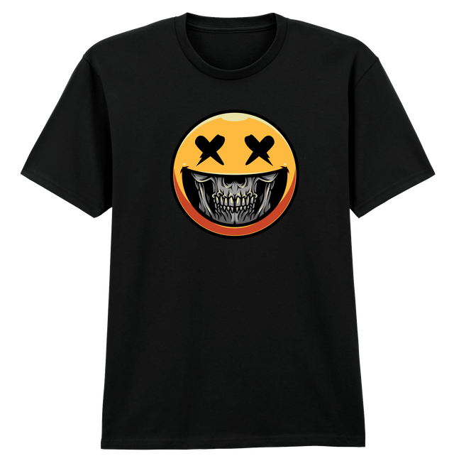 Trippy Skeleton Emoji Black Soft Spun Patterned T-Shirt