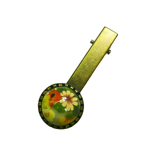 Pince croco épingle ronde fleurs jaunes