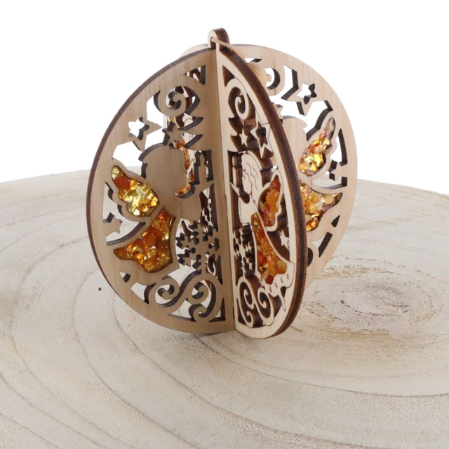 Boule Ange en bois incrustée d'Ambre