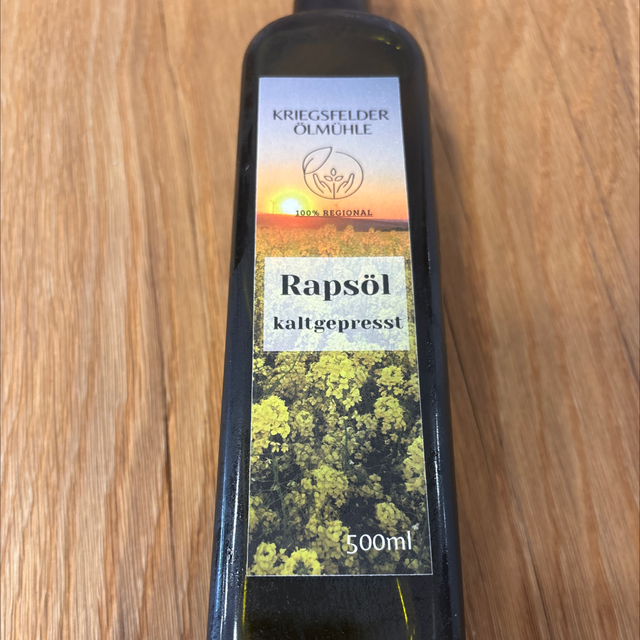 Rapsöl 500ml Handgemacht aus der Ölmühle Kriegsfeld