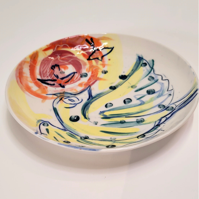 Petite assiette oiseau & soleil rouge