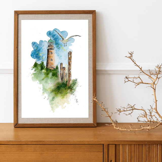 Affiche phare et mouette