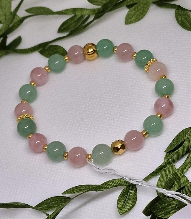 Bracelet Quartz rose et Aventurine verte en 0,8 cm 