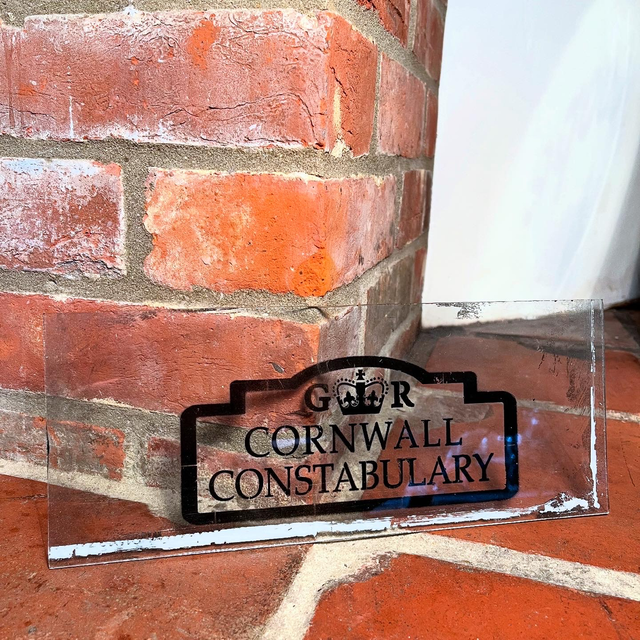 An Original 20th Century Cornwall Police Station Front Office Glass Panel