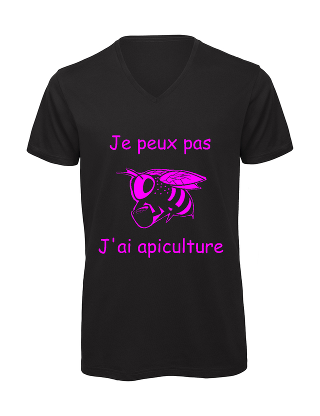 T-shirt homme col v &quot;Je peux pas j&#039;ai apiculture&quot;