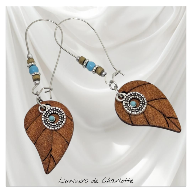 Boucles d&#039;oreilles &quot;Feuille en bois&quot; BO-119