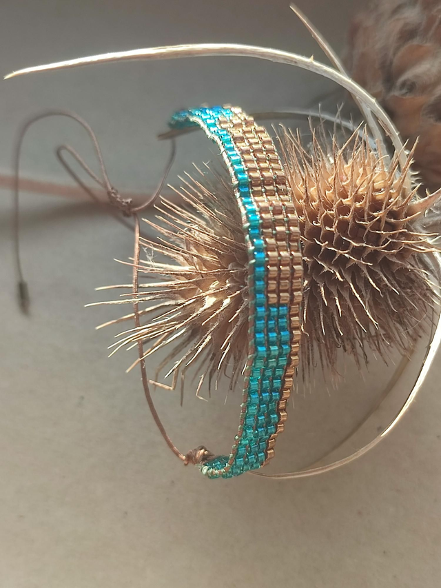 Z- Bracelet tissé main en perles de verre miyuki cuivre et bleu réglable 