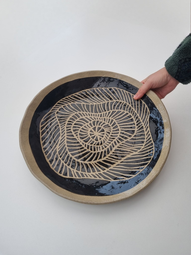 Large Black Sgraffito Platter