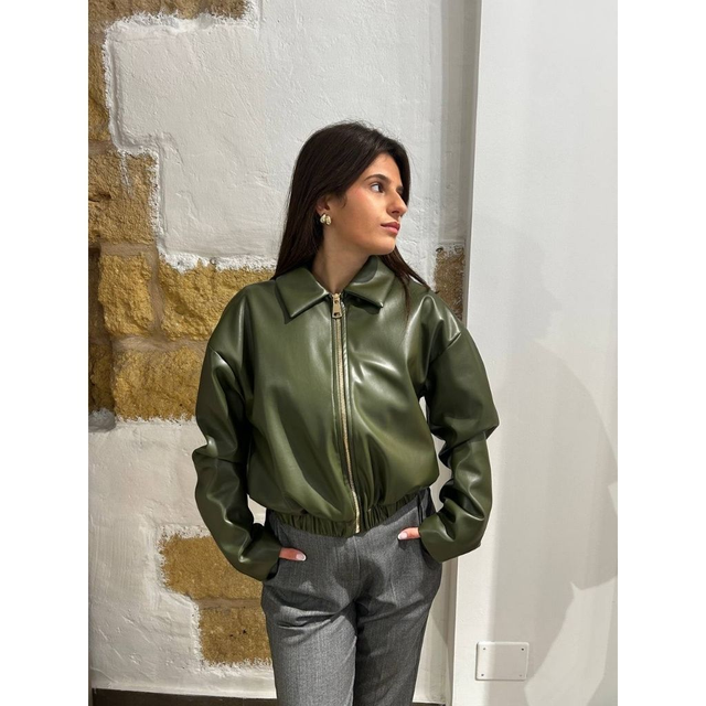 GIUBBINO PELLE CON ZIP EXTĒ VERDONE