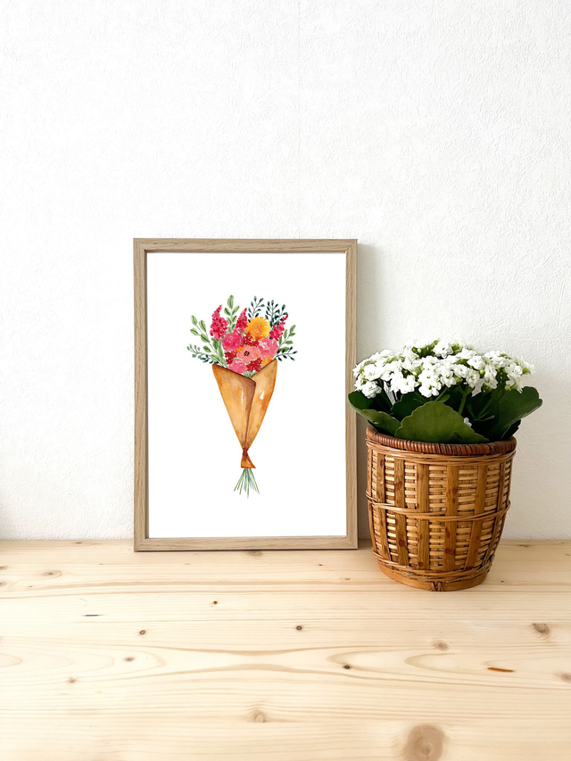Affiche aquarelle A4 - Bouquet de fleuriste