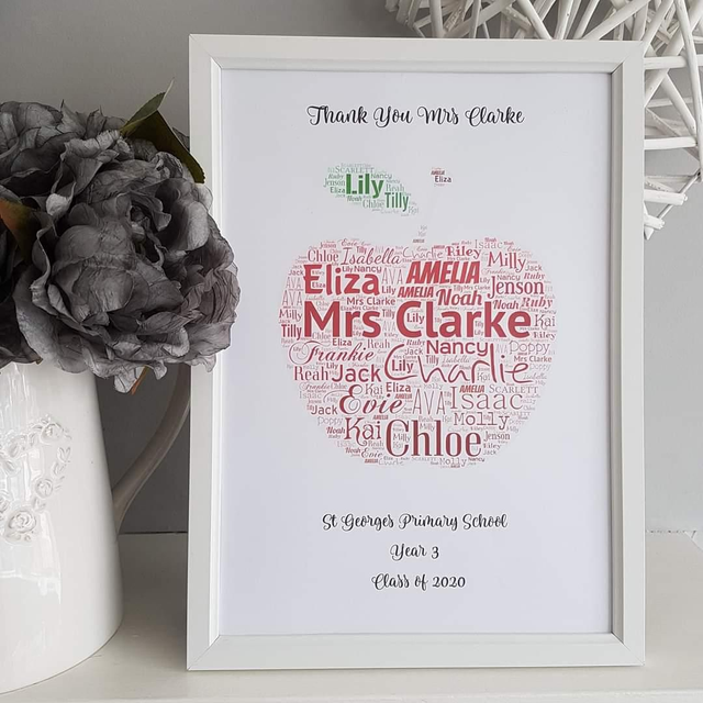 Thank you teacher | Class apple A4 print &amp; frame 