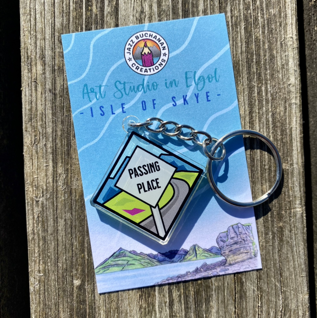 Passing Place keyring made from recycled acrylic
